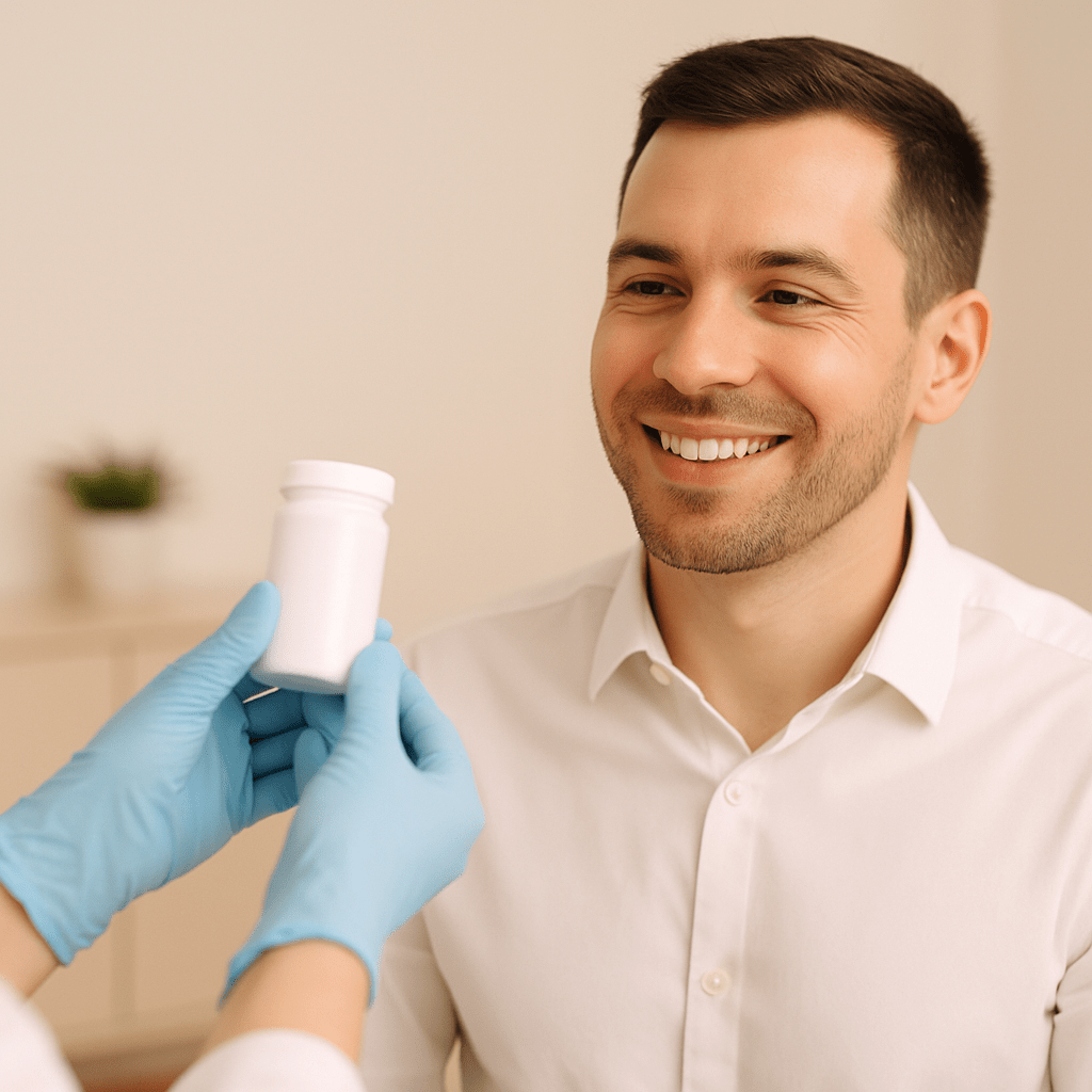 Varón recibe un tratamiento oral personalizado para la alopecia androgenica